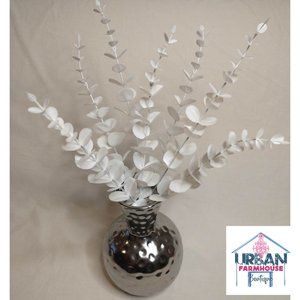 Silver Vase with White Faux Floral